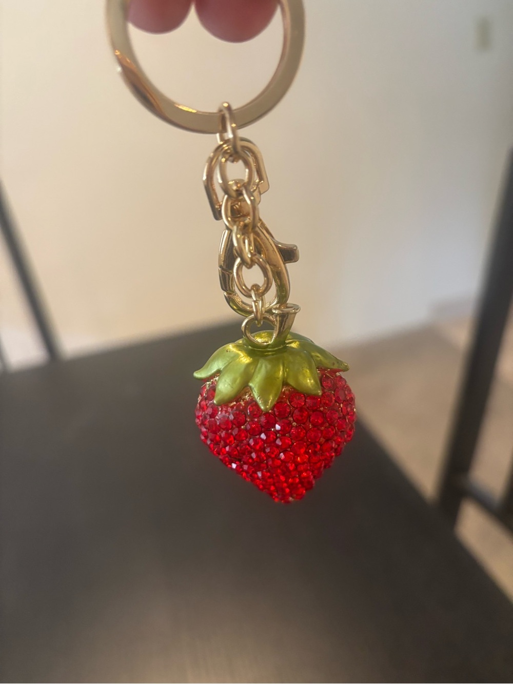 Crystal Strawberry Keychain - Red with Green Top - Picture 3 of 4